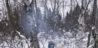 De jeunes élèves d primare autour d'un feu de bois